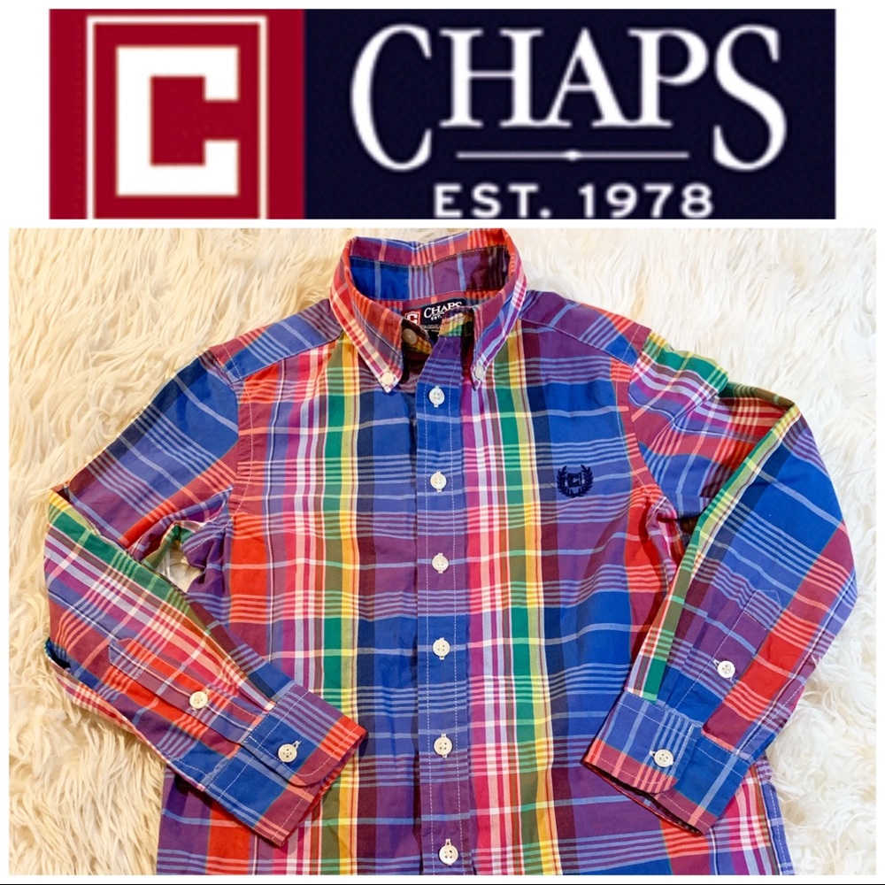 Boys Chaps plaid button down dress shirt. Sz 8.